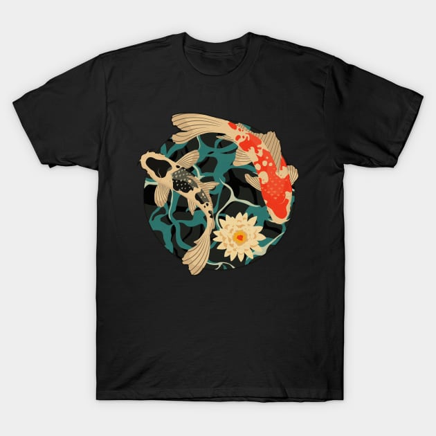 Koi Fish and Lotus Flower Pond T-Shirt by edwardechoblue